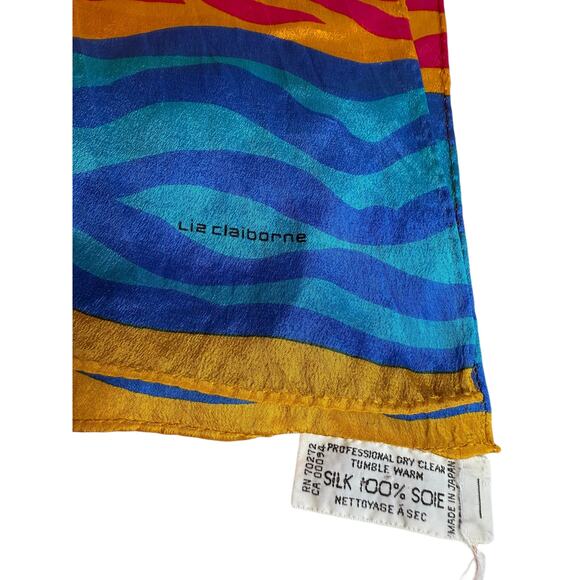 Vintage 80s Liz Claiborne Bold Print Rectangular Neck Scarf Turquoise Blue - Picture 4 of 5